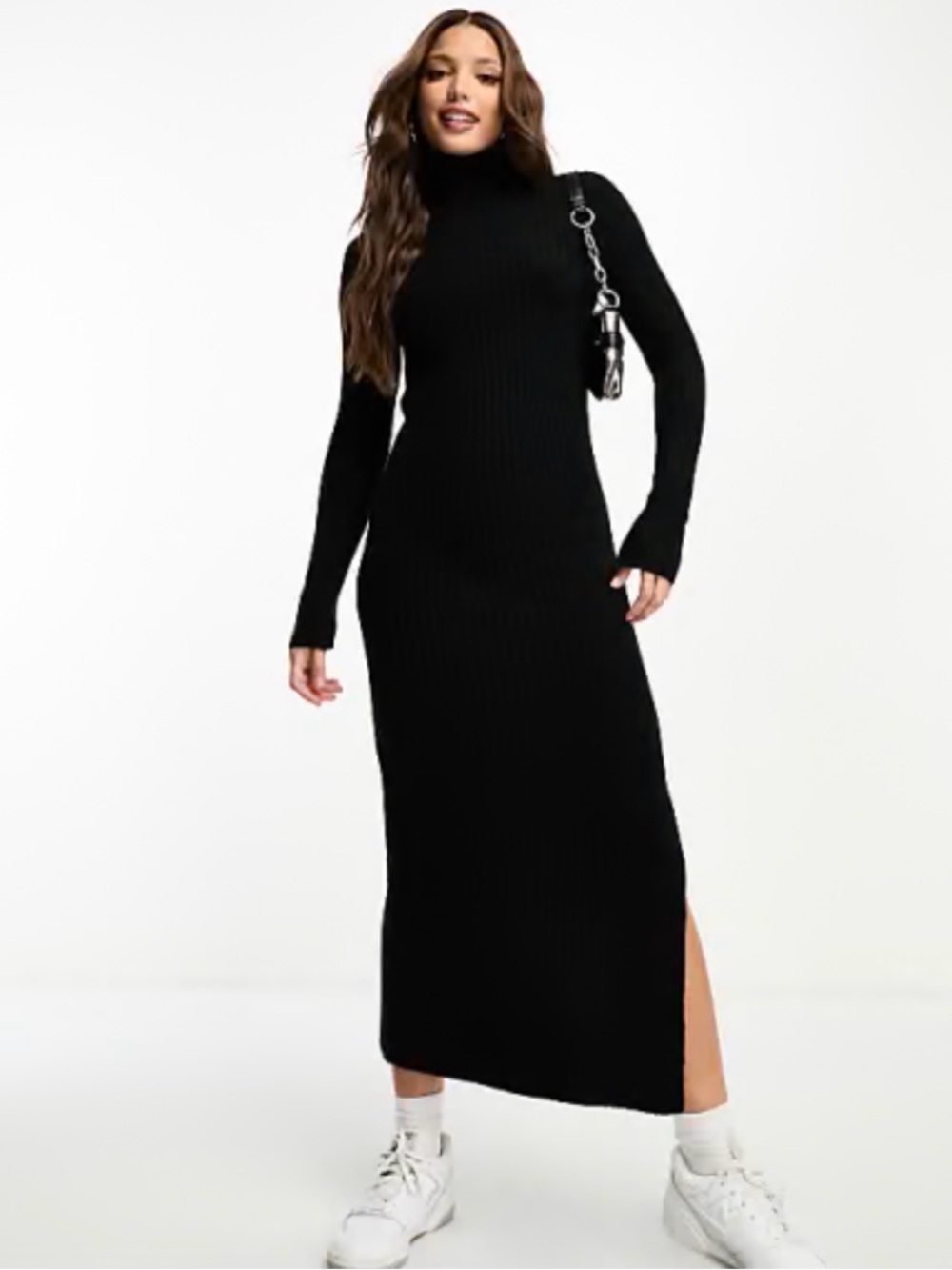 ASOS Design Maxi Turtleneck Knit Sweater Black Dress Size 12